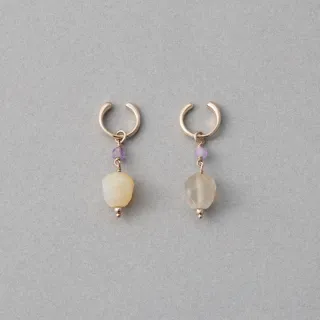 【ete】天然石圓潤切割墜飾C型夾式耳環(C A B D)