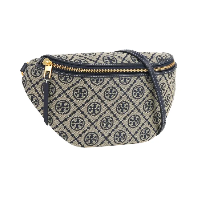 【TORY BURCH】T Monogram 標誌緹花拉鍊腰包(海軍藍)