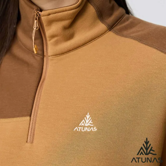 【ATUNAS 歐都納】女POLARTEC THERMAL PRO保暖長袖立領拉鍊衫(A1PS2524W琥珀棕/透氣快乾/戶外休閒/中層衣)