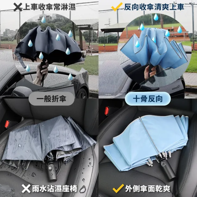 【雨傘王】2入組 10骨反向傘 車用折疊傘 超抗風傘骨 開車必備 反光邊條(BigPurple超值款無維修)