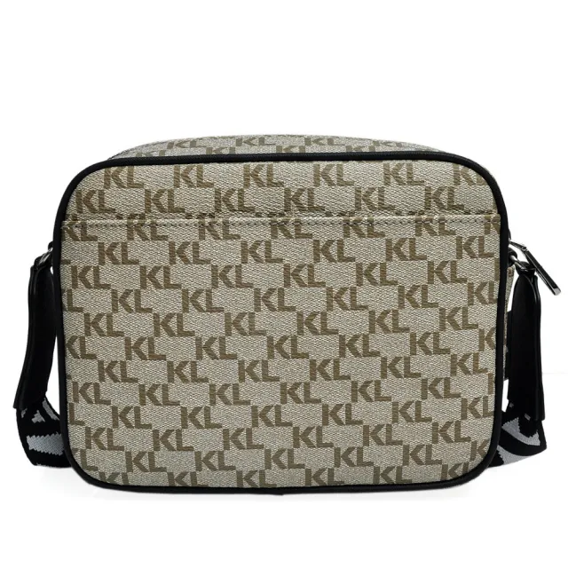 【KARL LAGERFELD 卡爾】KL Logo人像防刮皮革相機斜背包(米)