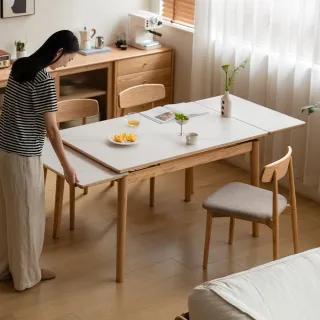【hoi! 好好生活】YW光岩橡木實木岩板伸縮餐桌1.5M 原木色