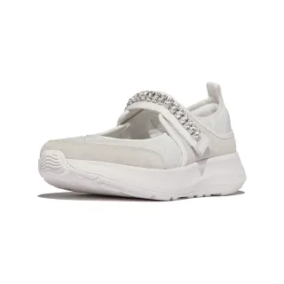 【FitFlop】F-MODE FLOW 水鑽飾帶菱格紋瑪麗珍鞋-女(都會白)