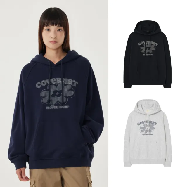 【COVERNAT】女款幸運草圖案連帽T(WMS連帽上衣 帽T 混灰/深海軍藍色)
