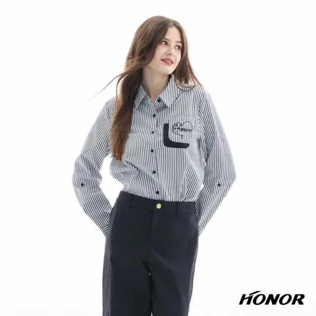 【HONOR 山形屋】出清品 線條愛心層次設計口袋襯衫-條紋/白(限定出清)