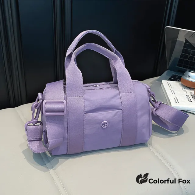 【Colorful Fox】簡約百搭防水尼龍斜背包 手提包 枕頭包(灰/粉/橘/紫/黃/綠/黑)