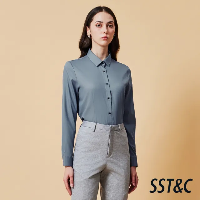 【SST&C】女裝 藍色素面拼撞標準版襯衫-825212051042(換季55折)