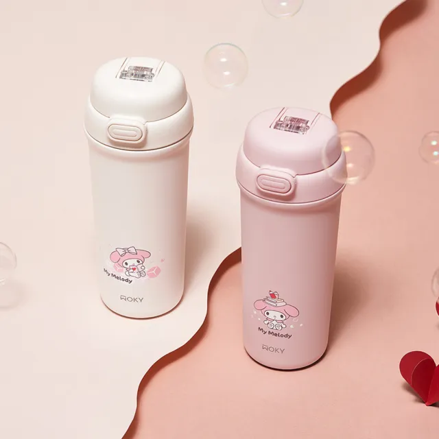 【WOKY 沃廚】三麗鷗聯名_All-P輕芯鈦瓷雙飲保溫杯500ml(兒童水壺/吸管杯/保冰保溫)