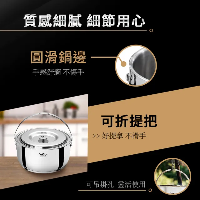 【Buffalo 牛頭牌】加厚底耐燒調理鍋三入組_304不鏽鋼鍋(16cm+20cm+22cm/IH.電磁爐適用提把湯鍋)