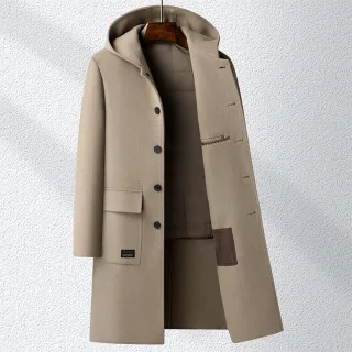 【時尚巴黎】頂級100%羊毛毛呢外套大衣西裝外套秋冬大碼休閒男裝(雙面連帽風衣羽絨內膽2色74mu67)