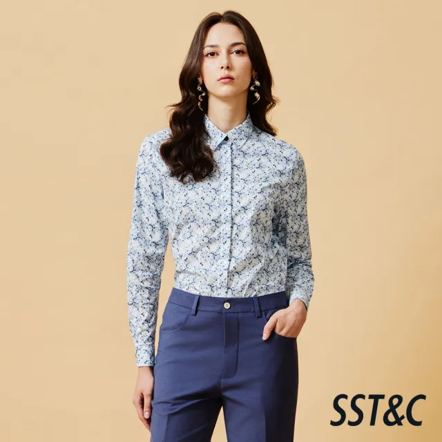 【SST&C】女裝 藍白碎花標準版襯衫-825212051011(換季55折)