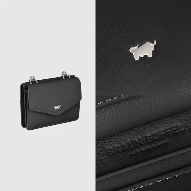 【BRAUN BUFFEL 德國小金牛】維那斯-B 6卡附背帶女夾-黑色(BF849-720-BK) 錢包送禮推薦