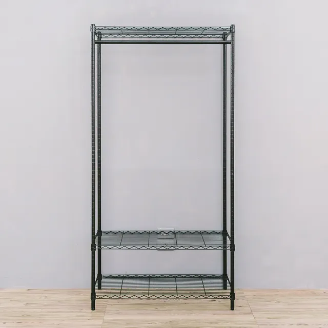 【dayneeds 日需百備】輕型 90x45x180cm 烤漆三層單桿黑色衣櫥(置物架/掛衣架/收納架/層架/鐵架)