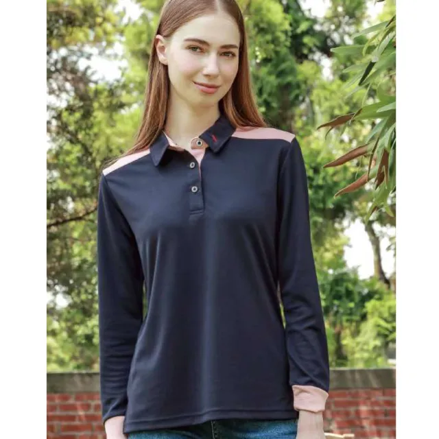 【Per GIBO】簡約拼接女長POLO衫(PK253163丈青/春秋款)