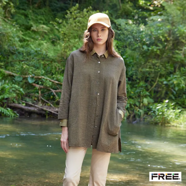 【FREE】free.INDIGO草木染圓領口袋長版襯衫(秋香/深紫)