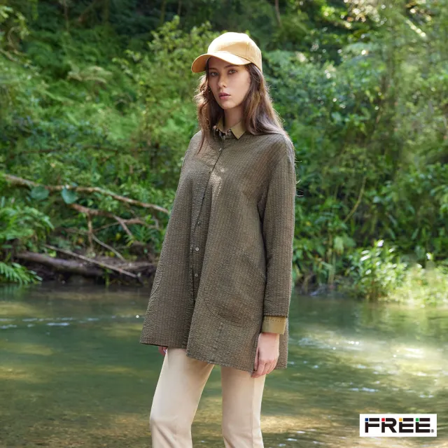 【FREE】free.INDIGO草木染圓領口袋長版襯衫(秋香/深紫)