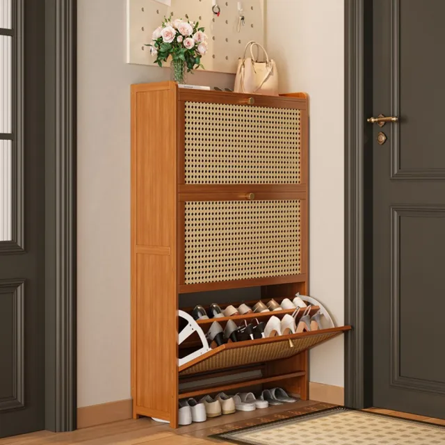 【Quality 聚家】鞋櫃 鞋架 翻鬥鞋櫃 超薄鞋櫃 玄關櫃 鞋架(70*24*120CM/翻鬥設計/透氣門/健康楠竹)