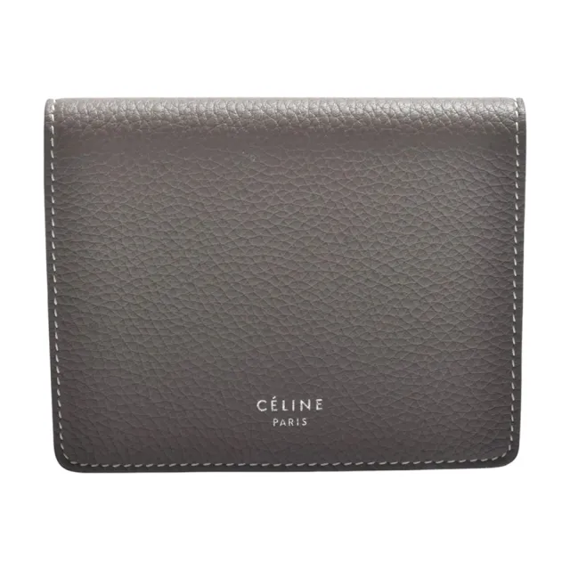 【CELINE】經典品牌字母烙印牛皮雙色暗釦掀蓋卡夾(大象灰/黃色10B573-BRO)