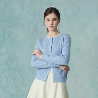 【ELLE ACTIVE】女款 小香風立體麻花針織開襟外套-淺藍色(EA25A1W5505#31)