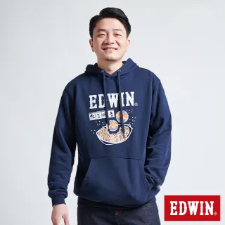 【EDWIN】男女裝 東京散策系列 章魚燒連帽長袖T恤(丈青色)