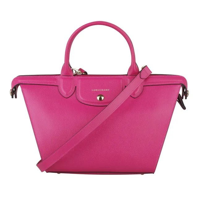 【LONGCHAMP】LE PLIAGE HERITAGE高質感素雅全牛皮手提/肩背包(小/桃紅)