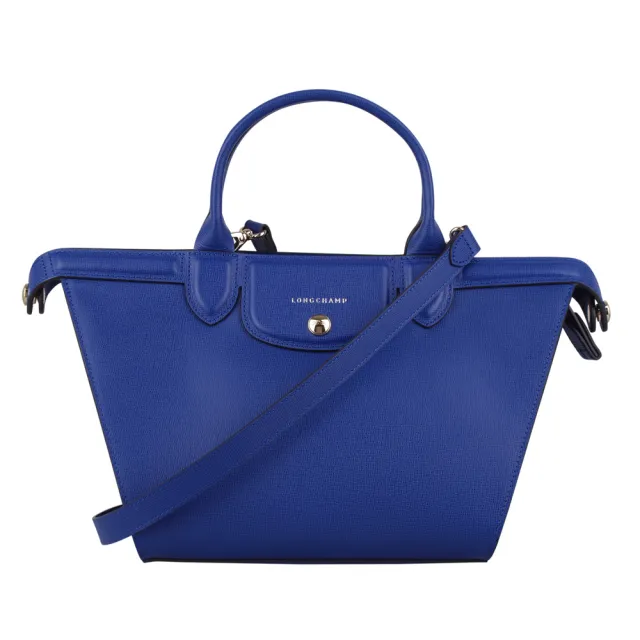 【LONGCHAMP】Le Pliage Heritage高質感素雅全牛皮手提/肩背包(中/藍)