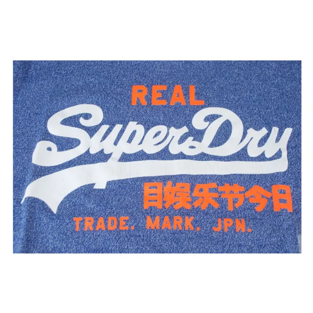 【Superdry】經典LOGO爆裂造型圓領夏季短袖T恤(白字/藍色)