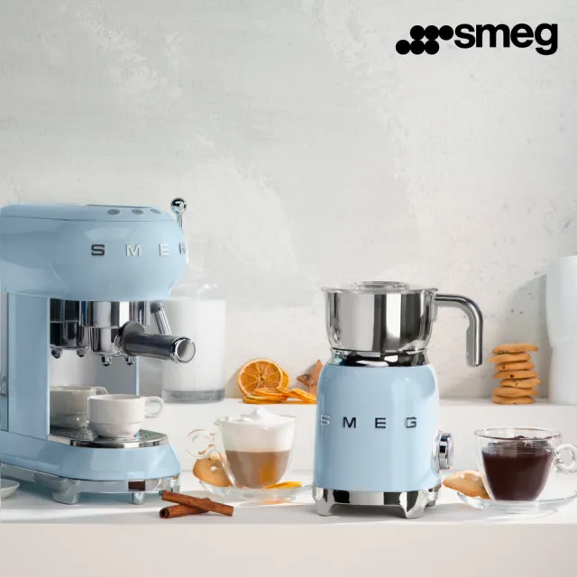 【SMEG】義大利電動奶泡機-粉藍色(MFF11PBUS)
