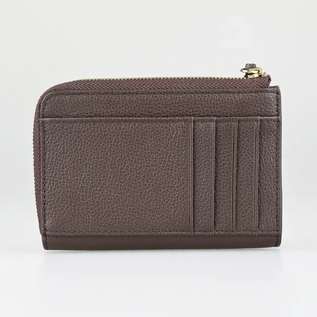 【FURLA 芙拉】FURLA Goccia燙金英文LOGO牛皮4卡拉鍊卡夾零錢包(中/咖啡棕)