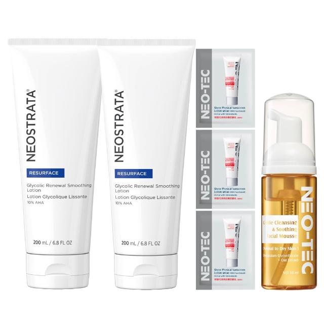 【NeoStrata 妮傲絲翠】果酸煥膚10%組（果酸活膚修護乳液200mlX2）(贈 胺基酸慕斯50ml+清爽防曬2mlX3)