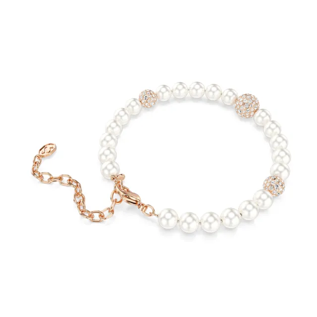 【SWAROVSKI 施華洛世奇】Matrix 手鏈 水晶珍珠 圓形切割 白色 鍍玫瑰金色調