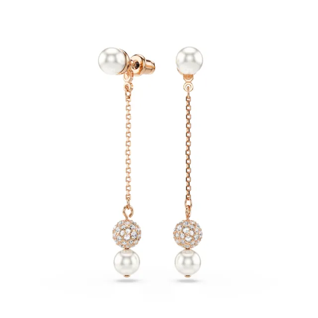 【SWAROVSKI 施華洛世奇】Matrix 水滴形耳環 水晶珍珠 圓形切割 白色 鍍玫瑰金色調
