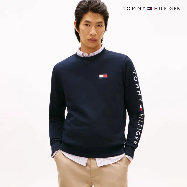 【TOMMY HILFIGER】官方旗艦館Tommy旗幟圓領衛衣_藍色