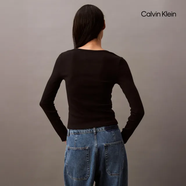 【CALVIN KLEIN】官方旗艦館CK 羅紋針織 U 領長袖上衣_黑色