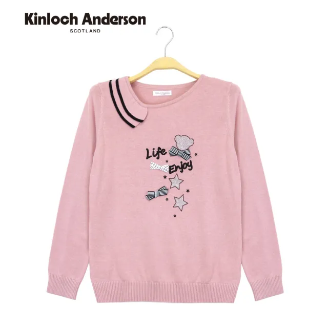 【Kinloch Anderson】熊頭星星不對稱單領設計針織長袖上衣(KA1169011 深粉 / 翠藍)