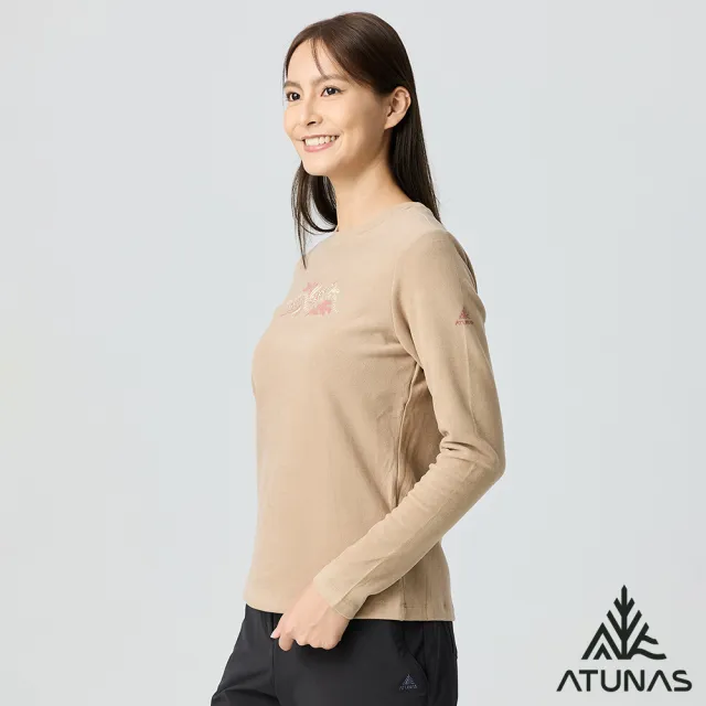 【ATUNAS 歐都納】女款經典保暖長袖圓領衫(A2TS2540W奶茶/刷絨柔軟/素面長T/日常休閒)
