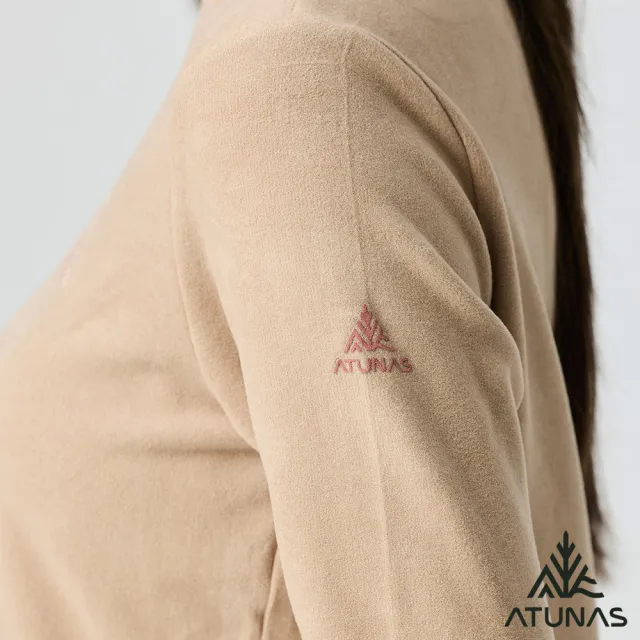 【ATUNAS 歐都納】女款經典保暖長袖圓領衫(A2TS2540W奶茶/刷絨柔軟/素面長T/日常休閒)