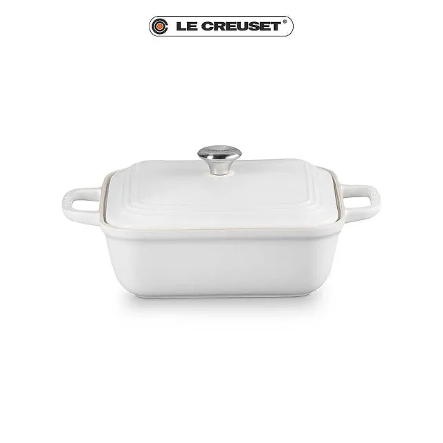 【Le Creuset】舊金山系列瓷器方形烤盤23cm附蓋(櫻桃紅/棉花白 2色選1)