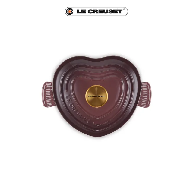 【Le Creuset】琺瑯鑄鐵鍋愛心鍋 20cm(無花果-金頭-內鍋黑)