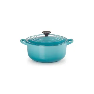 【Le Creuset】琺瑯鑄鐵鍋圓鍋 20cm(加勒比海藍-電木頭-內鍋白)