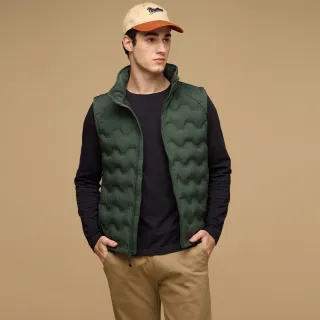 【NAUTICA】官方旗艦 男裝 幾何珩縫防潑水防風連帽背心(綠色)