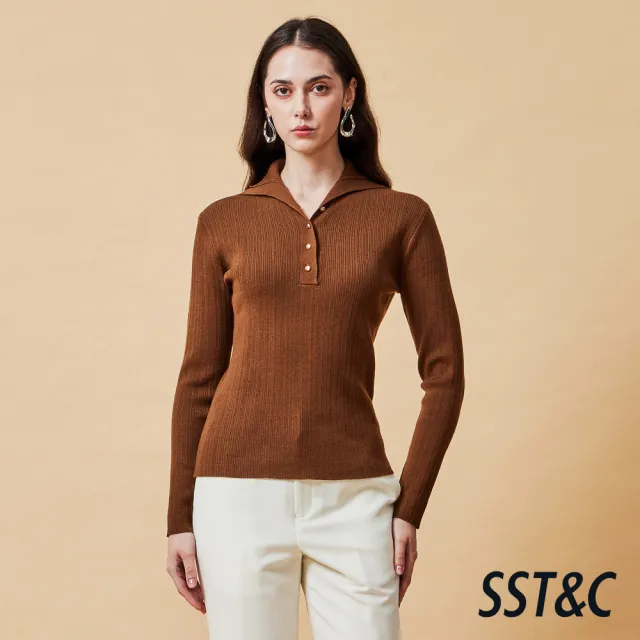 【SST&C】女裝 可可棕排釦翻領針織衫-825212172023(換季55折)