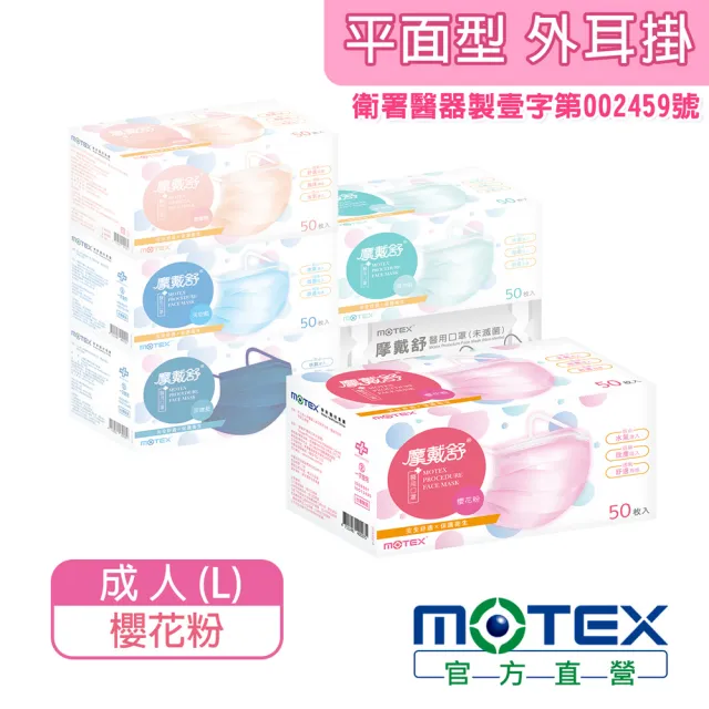 【MOTEX摩戴舒】平面醫用口罩 大包裝 5盒組(櫻花粉)