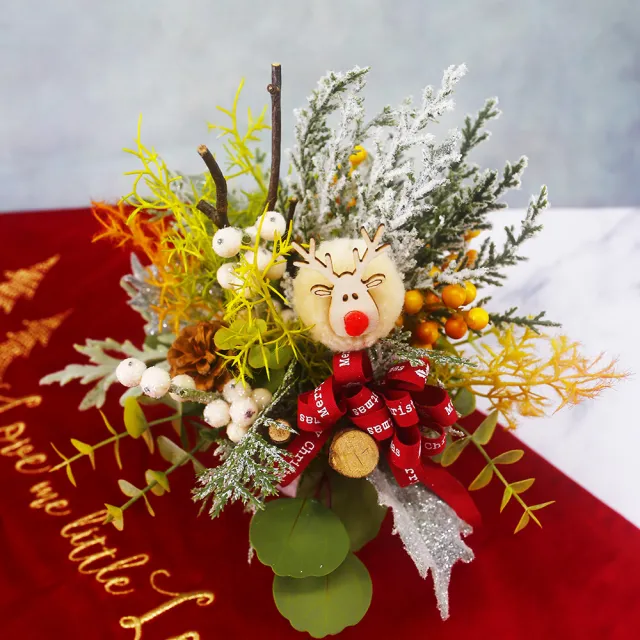 【HUGO DECO 榆果傢飾】喜樂聖誕白羊香氛花禮(擬真花/聖誕節/綠化/佈置/交換禮物)