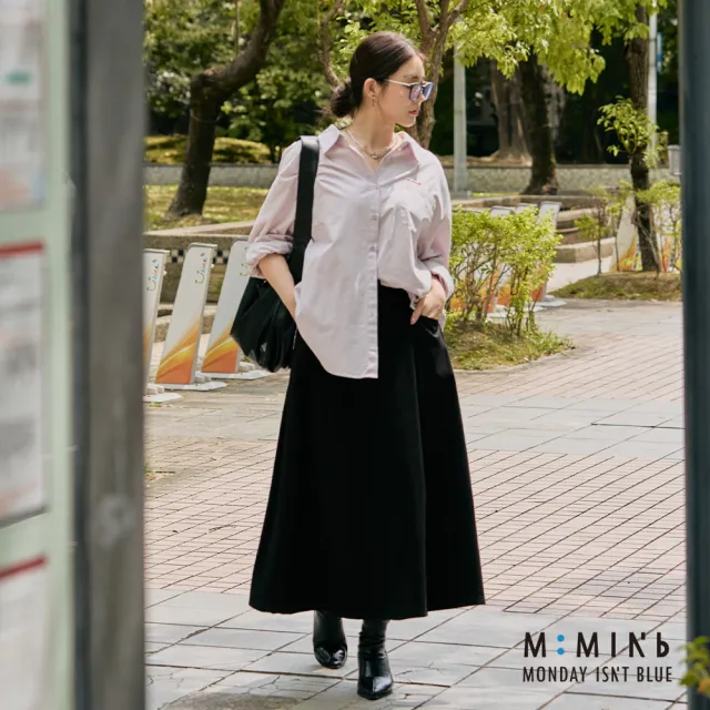 【M：MINb】遮胯必備後鬆緊天絲A字長裙(黑色/中大尺碼女裝/大尺碼女裝/XL女裝/下著/裙子/A字裙)