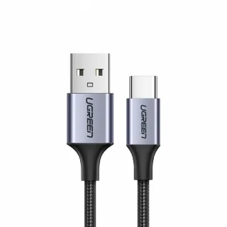 【綠聯】USB-A to Type-C 快充傳輸線 Aluminum BRAID版 2M 黑色(A-C快充線/編織線/UGREEN)