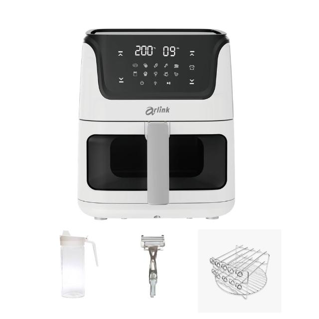 【Arlink】黑白大廚 液晶觸控 6L 透視氣炸鍋 AF-808+配件大禮包(炸鍋/氣炸鍋配件/氣炸鍋/玻璃氣炸鍋)