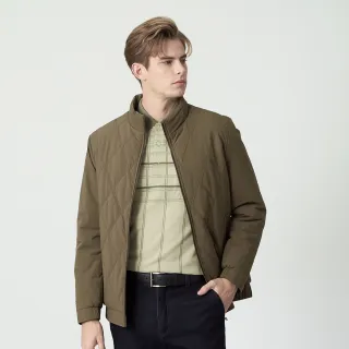 【pierre cardin 皮爾卡登】休閒服飾 男款 暖感升級菱格彈力保暖立領外套-卡其色(5255761-83)