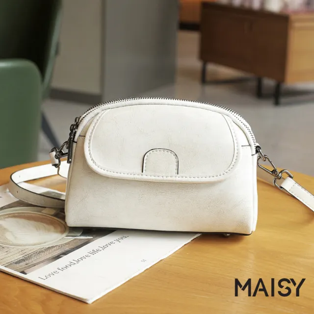 【MAISY】日系簡約典雅真皮百搭單肩包 斜跨包(白/焦糖/咖啡/黑)