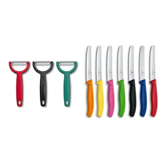 【VICTORINOX 瑞士維氏】Swiss Classic 蔬果廚刀及餐刀+削皮器 組合(任選色)